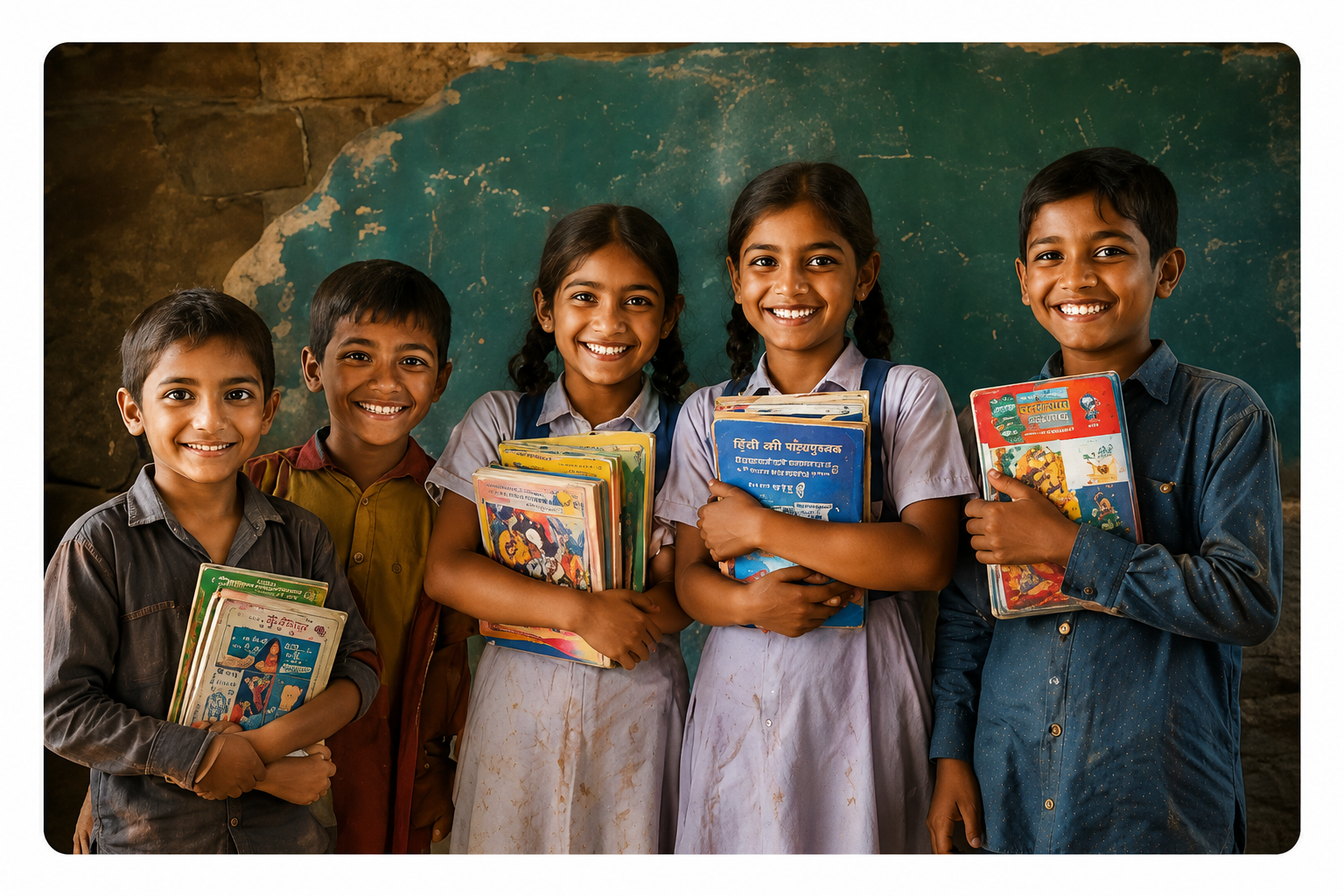 Children receiving books and educational support